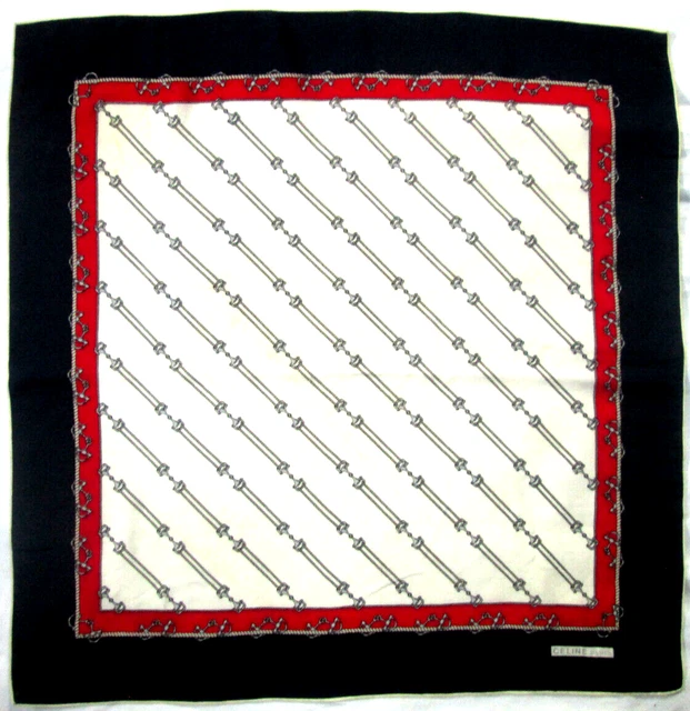 Foulard En Soie Céline Vintage - Dimensions 54 X 57 Cm, Couleur Bleue, Style Bandana Carré, Occasion Bon état