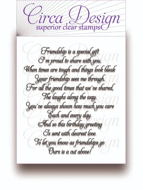 Clear Unmounted Birthday Verse for Friendship Sentiment Rubber Stamp BDVS64