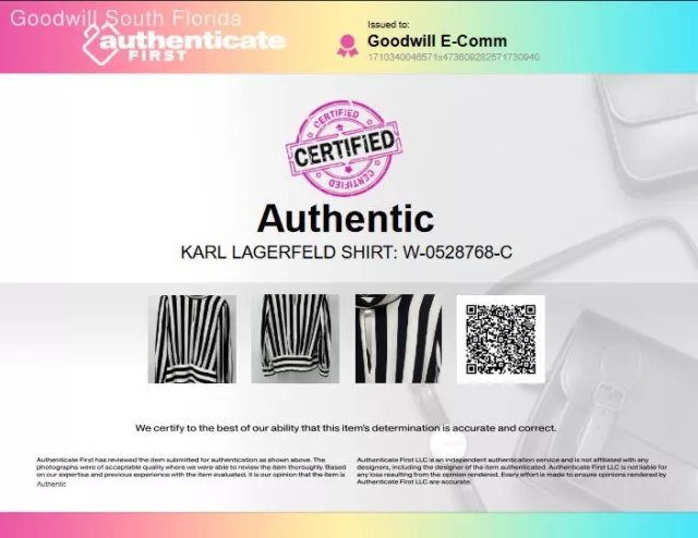 AUTHENTIC KARL LAGERFELD Paris Womens White Black Striped Blouse Top ...