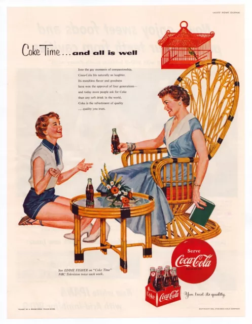 Print Ad Coca-Cola Pretty Mother Daughter 1954 Full Page Magazine 13.5"x10.5"