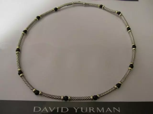 David Yurman Hampton 14K Gold Black Onyx  Sterling Silver Choker Necklace 15"