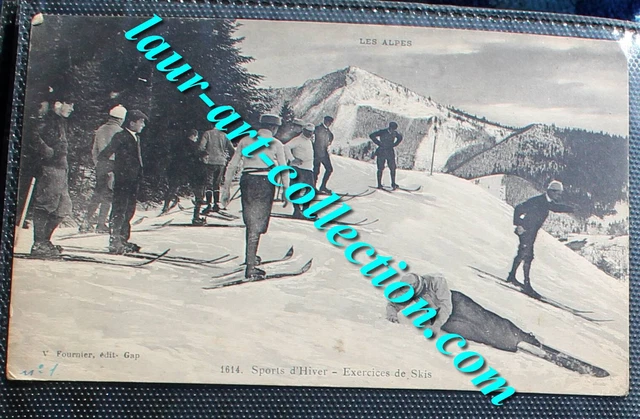 Cpa Animé 1918 Les Alpes Sports D'hiver, Exercices De Ski Carte Postale Montagne