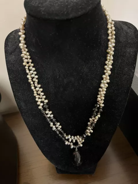 SHUBES DAKOTA WEST Pearl & Smoky Quartz Necklace 17 -18 3/4