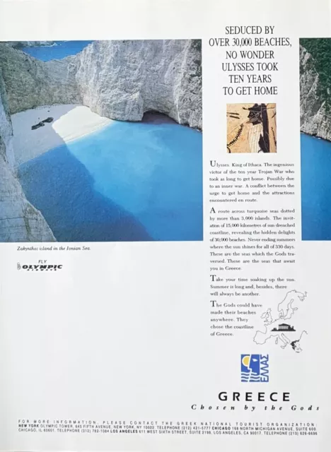 1992 GREECE Seduced by Over 30K Beaches Zakynthos Island Ionian Sea PRINT AD