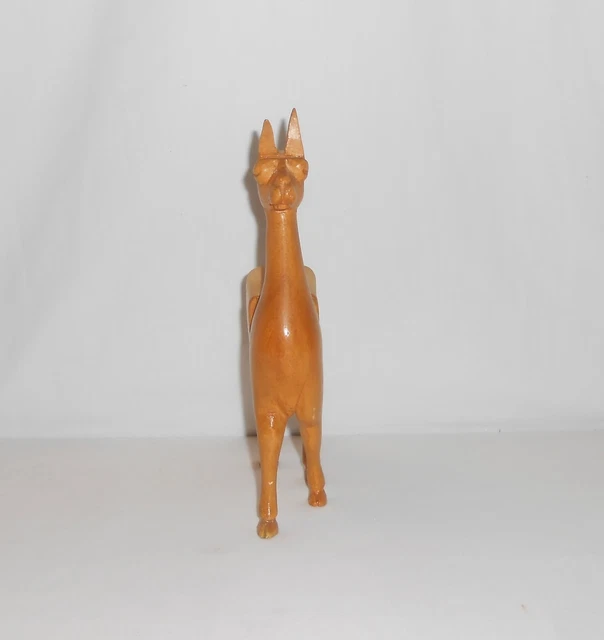 Hand Carved Light-Colored Wood 9 ½” Llama Alpaca Figurine