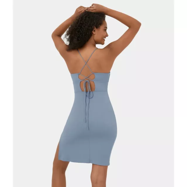 Halara lace up back body-con dress size small side slit stretch casual