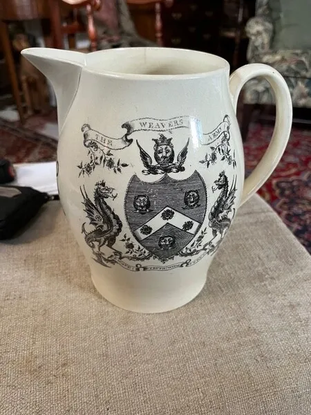 18th C. 8 in. tall Liverpool black & white Pitcher