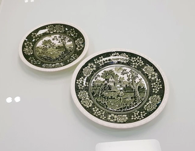 Villeroy & Boch Mettlach Rusticana Green Vintage Porcelain Plates Germany 2 pcs