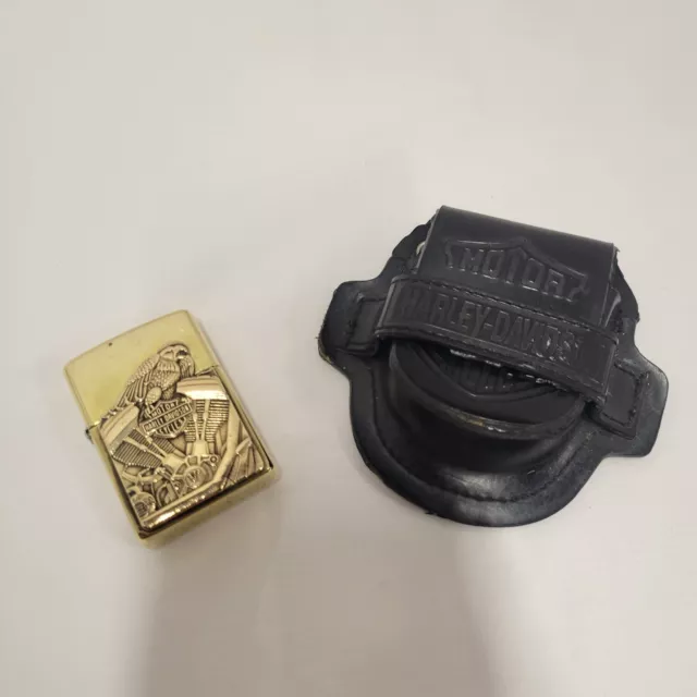 Brass Zippo Harley Davidson Eagle Lighter W Case Made In The USA 2000 VTG RARE