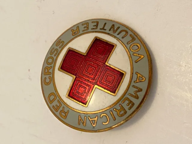 Vintage American Red Cross ARC Volunteer  Gold Tone Enamel Lapel Pin