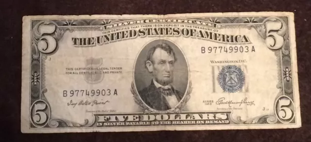 1953 Five Dollar Bill Blue Seal Note Randomly Hand Picked Vg/Fine FREE SHIPPING