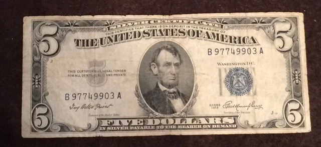 1953 Five Dollar Bill Blue Seal Note Randomly Hand Picked Vg/Fine FREE SHIPPING*