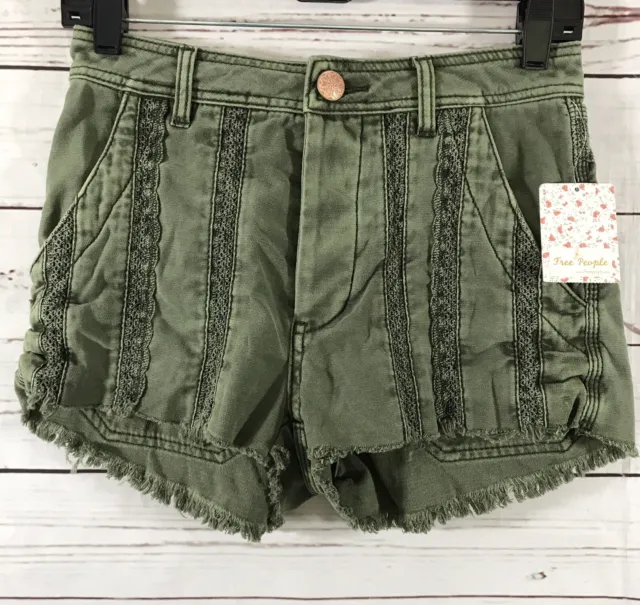 Free People Shorts Women’s 0 Moss Green Great Expectations Embroidered NWT