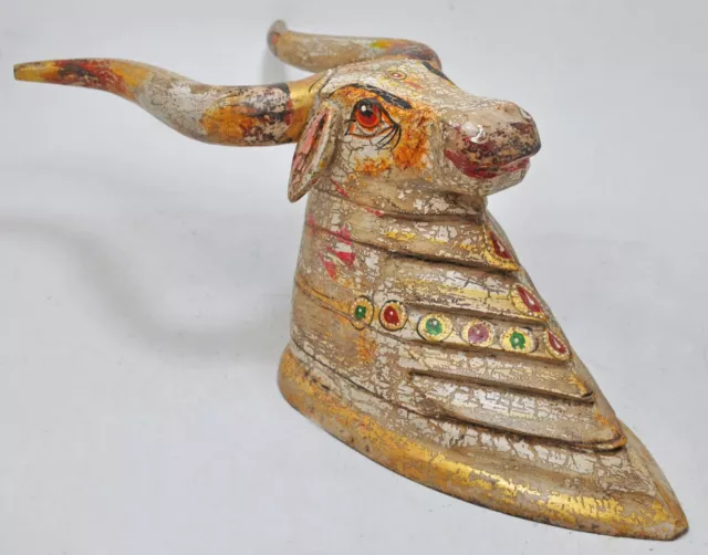 Hand Carved Wooden Wall Décor Cow Bull Head Bust Figurine Rustic Hand Painted