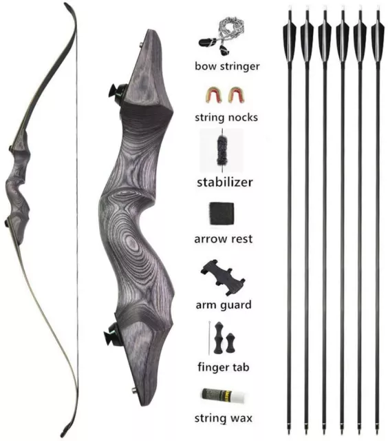 60 Zoll Takedown Recurve Bogen Pfeil Set Jagdbogen Sportbogen 30-60lbs Holzbogen