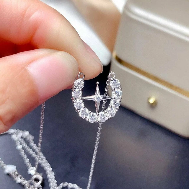 1Ct Round VVS1/D Diamond U Shape Pendant 14k White Gold Finish 18'' Free Chain