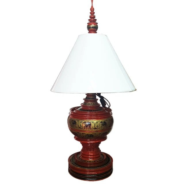 Lacquerware Lamp Myanmar Food Offering Traditional Stupa Shaped Hand Painted