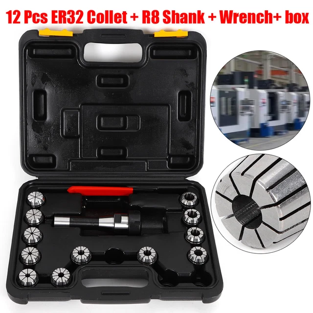 R8 ER32 Shank Chuck Holder +12pcs Spring Collet 1/8"-3/4" CNC Milling Lathe Set!