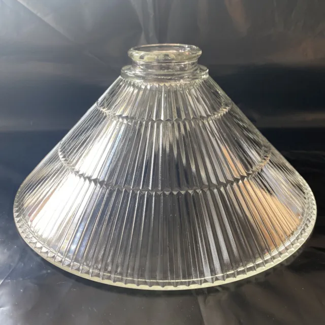 Vtg 10" Industrial Glass Lamp Shade Pendant 2 1/4” Victorian Deco "Holophane"