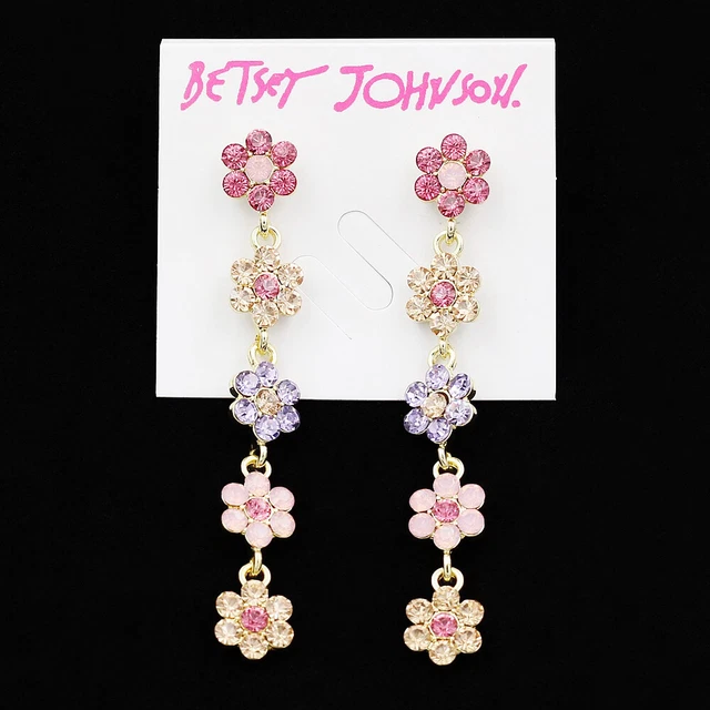 Betsey Johnson Crystal Rhinestone Flower Ear Stud Long Dangle Earrings Gift
