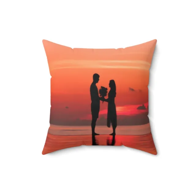 Beach at Sunset Love and flowers Pillow Spun Polyester Square Pillow