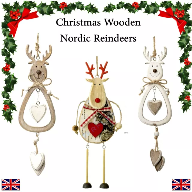 Rustikale hölzerne Weihnachtsbaumdekoration hängende nordische Rentiere 3 Designs