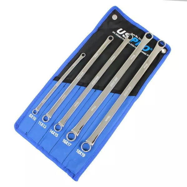 5pc Aviation Double Ended Ring Extra Long Spanner Set 8-19mm US PRO Tools 3223