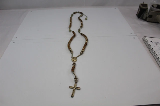 Crucifix Rosary With 2" Cross 32" Chain With 4" Drop Wood Beads Vintage
