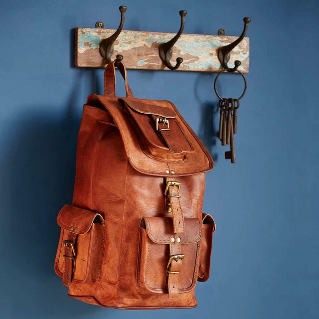 Women's LARGE Backpack Handmade Real Leather Travel Rucksack Brown Laptop Bag