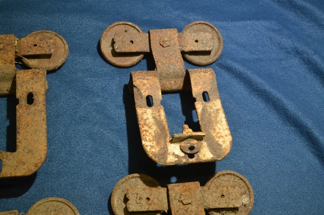 Lot Of 6 Vintage Double Wheel Barn Door Rollers Hardware Used Rusty 6