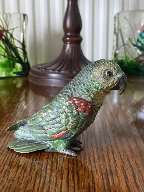 Antique Franz Bergman Austria Vienna cold painted cast bronze sculpture parrot 3