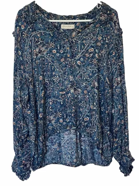 Lucky Brand Women XXL Long Sleeve Ruffled Collared Ditzy Floral Viscose Top