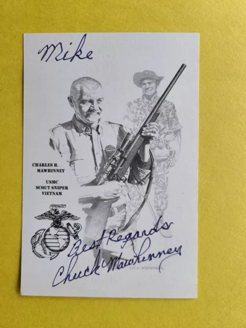 Charles Mawhinney Vietnam USMC Sniper 103 Kills Signed 4x6 photo   Mike
