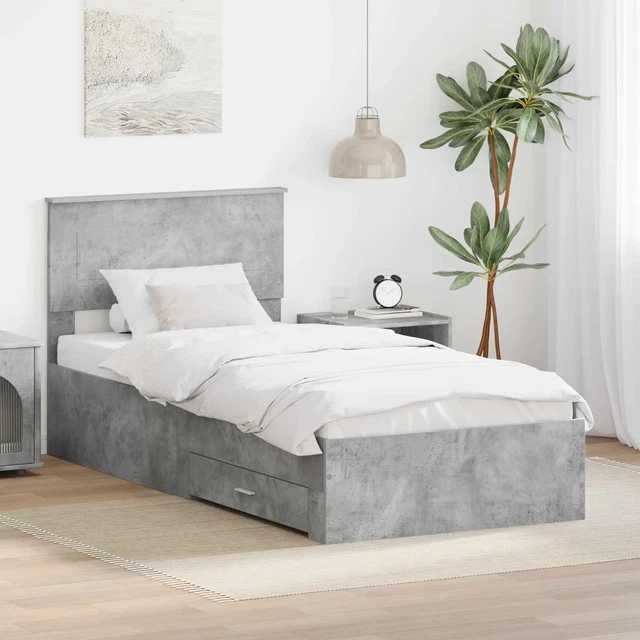 BED FRAME WITH Drawer Concrete Grey 90 x 200 cm Engineered Wood vidaXL ...