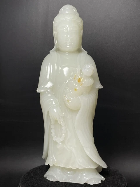 Chinese Exquisite Handmade Guanyin carving Hetian Jade Statue
