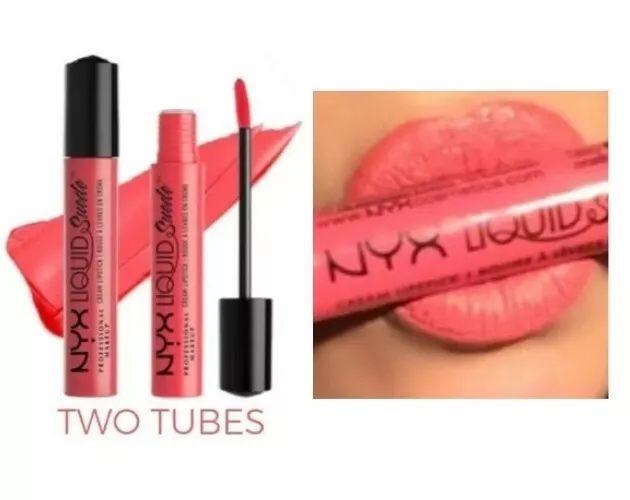 NYX Liquid Suede Coral Pink Lipstick Cream Lip Color Lifes A Beach Cosmetics x2