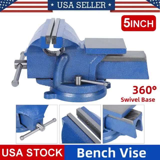 5" Heavy Duty Steel Bench Vise with Anvil Swivel Table Top Clamp Locking Base