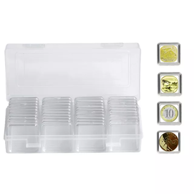 40 Pcs Square Plastic Coin Collection Boxes Storage Holder Container Boxes Case