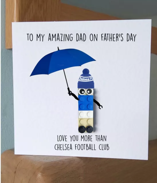 Personalised LEGO person Father's Day Birthday CHELSEA FOOTBALL CLUB Brick Card