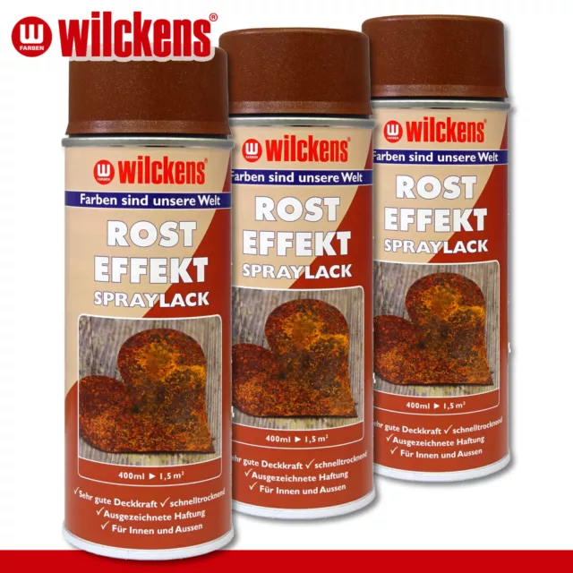 Wilckens 3 x 400 ml Rost Effekt Spraylack Rostoptik Effektspray innen & außen