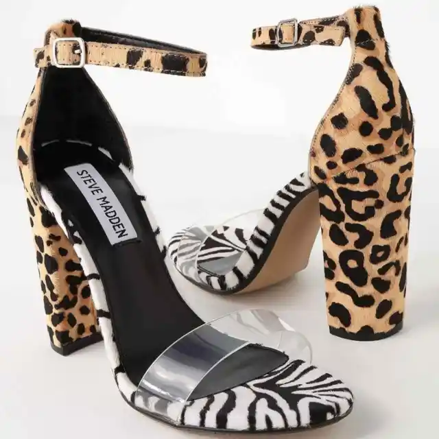 Steve Madden CarrsonL Cow Hair Cheetah & Zebra Print Heels 6.5 NWOT