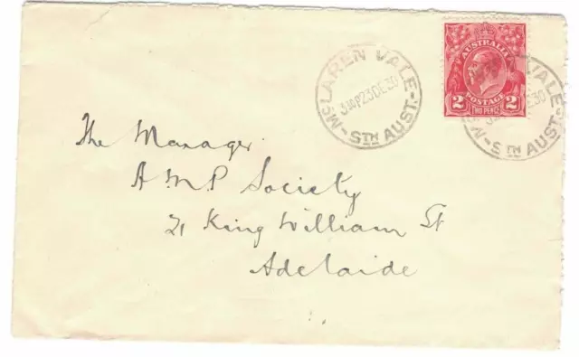 APH1481) Australia 1930 2d Red KGV Die 3 variety on cover to AMP Society,