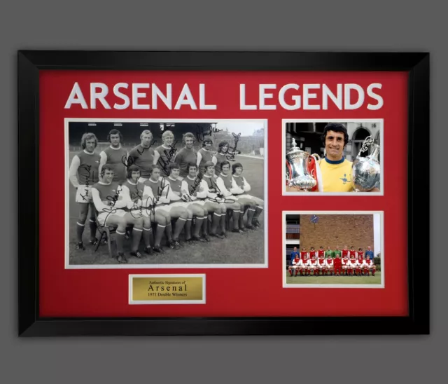 Arsenal Fc 1971 Double Winners Photograph Signed By 10 In A Framed Presentation.