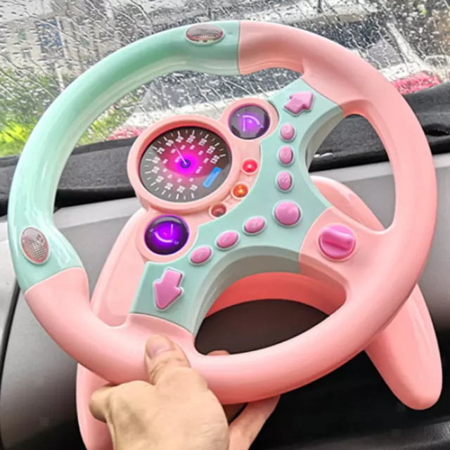 Simulation Co-pilot Steering Wheel with Base for Kid Children Car Toy Pink