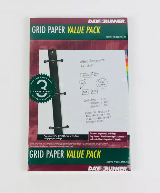 Day Runner Grid Paper Value Pack 3 Ring 5 1/2" x 8 1/2" NOS 1996