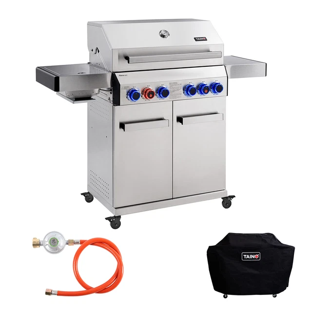 TAINO PLATINUM 4+2 Gasgrill Edelstahl Infrarot Backburner Gasregler Abdeckhaube