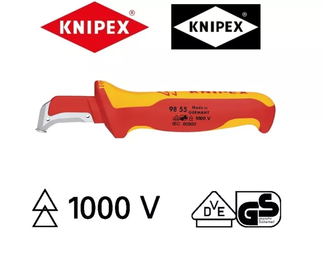 KNIPEX 98 55 Abmantelungsmesser 180 mm Klingenlänge 38 mm VDE isoliert bis 1000V