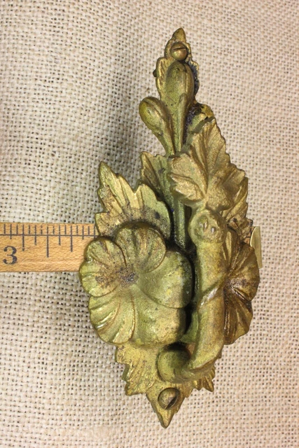 Old Hook Fancy picture Hanger Curtain Tieback Leaves Flower Brass Victorian 2