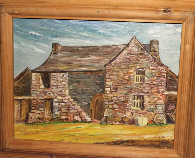 Impressionist rural landscape old house oil painting signed