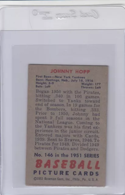 1951 Bowman Johnny Hopp New York Yankees 146 No Creases Free Shipping Mw 2